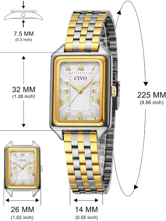 CIVO Womens Gold Silver Vintage Quartz Stainless Steel Bracelet Roman Dial Watch